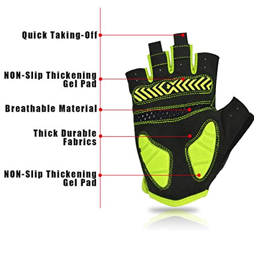 REETEE Guantes de Bicicleta Medio Dedo Guantes para Hombres Mujeres Antideslizante Transpirable Guantes de Ciclismo Guantes Deportivos Cortos para al Aire Libre de Ciclismo (Amarillo, S)