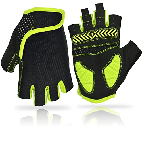 REETEE Guantes de Bicicleta Medio Dedo Guantes para Hombres Mujeres Antideslizante Transpirable Guantes de Ciclismo Guantes Deportivos Cortos para al Aire Libre de Ciclismo (Amarillo, S)