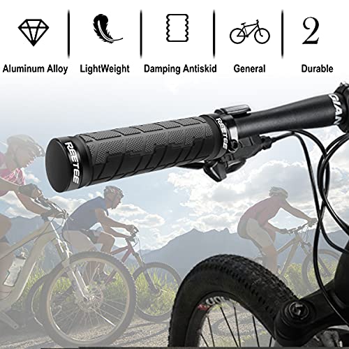 REETEE Puños Bicicleta Montaña Antideslizante Caucho Puños Manillar Bicicleta, Aluminio Doble Bloqueo de 22mm Mango para Bicicleta Puños MTB Ergonomicos para Bici Plegable, BMX,Scooter Puños (gray)