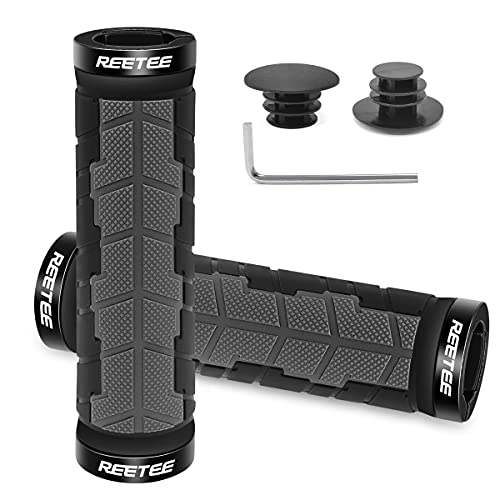 REETEE Puños Bicicleta Montaña Antideslizante Caucho Puños Manillar Bicicleta, Aluminio Doble Bloqueo de 22mm Mango para Bicicleta Puños MTB Ergonomicos para Bici Plegable, BMX,Scooter Puños (gray)