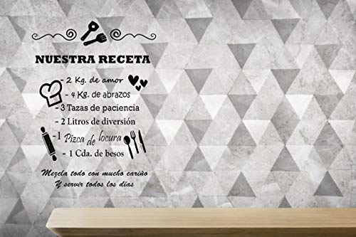 REGALOS ESTRELLA AZUL Vinilo de pared decorativos de cocina"Nuestra receta" Original frase decorativa de pared motivadora, vinilo de pared cocina (60x42)