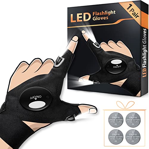 Regalos Originales Hombre Guantes con Luz LED - Día del Padre Regalo Guantes de LED, Herramientas de Hombre Guantes con Luz Impermeable, Guantes Pesca, Regalos para Pesca/Mecánico/Electricista