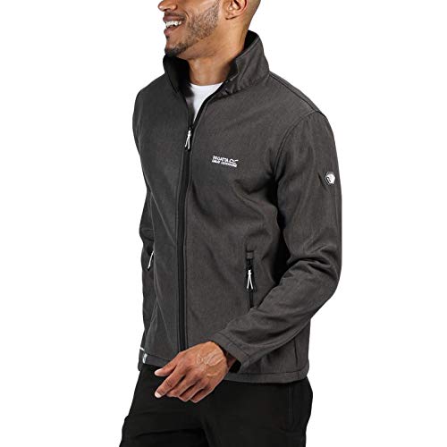 Regatta Cera IV Chaqueta Softshell, Tejido Elástico Y Resistente Al Viento con Cremallera Soft Shell, Hombre, Black Marl, L