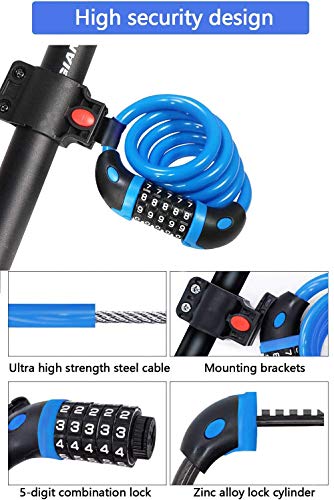 REHKITTZ Candado Bicicleta Cadena Bici Combinacion 5 Dígitos 120cm/12mm Largo Candados Antirrobo Bicicletas Seguridad para MTB Patinete Eléctrico Bicis Carretilla Puertas Accesorios