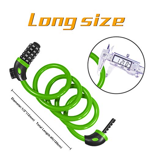 REHKITTZ Candado Bicicleta Cadena Bici Combinacion 5 Dígitos 120cm/12mm Largo Candados Antirrobo Bicicletas Seguridad para MTB Patinete Eléctrico Bicis Carretilla Puertas Accesorios