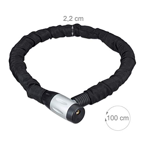 Relaxdays Candado de Cadena Stable, Antirrobo para Bicicletas y Motos, Dos Llaves, Seguro, Estable, Exterior, Negro, Adultos Unisex, 100 cm Lang