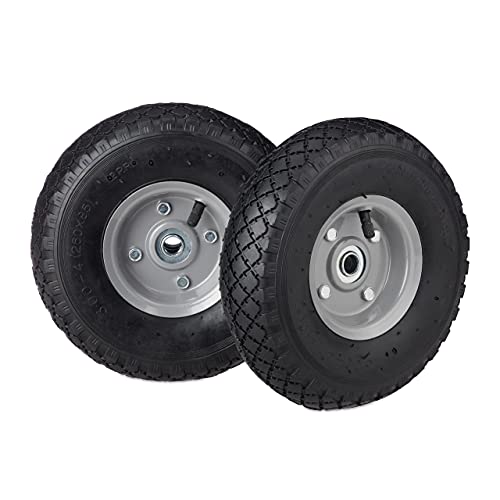 Relaxdays Sackkarrenrad Carretilla 3.00 – 4, Juego de 2, Rueda Completa neumática con llanta de Acero, para Eje de 16 mm, 100 kg, Color Negro y Gris