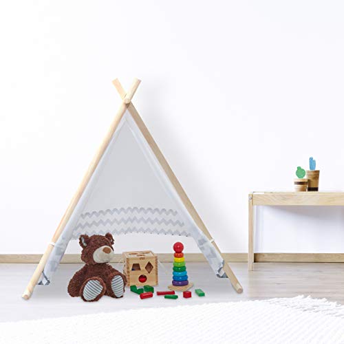 Relaxdays- Tipi, Ventana, Tienda de campaña para niños, Color Blanco-Gris (10035301)