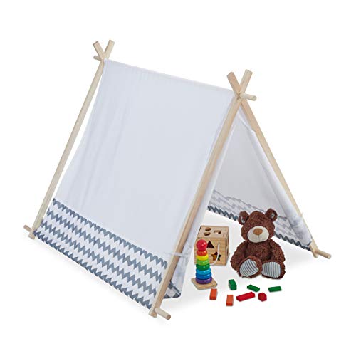 Relaxdays- Tipi, Ventana, Tienda de campaña para niños, Color Blanco-Gris (10035301)