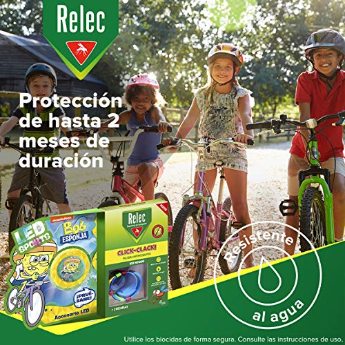 Relec Relec Pulsera Antimosquitos Bob Esponja Ciclismo | Eficaz Contra El Mosquito Tigre. Resistente Al Agua | Contiene 2 Recargas | Duración 2 Meses 150 g