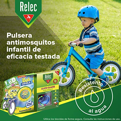 Relec Relec Pulsera Antimosquitos Bob Esponja Ciclismo | Eficaz Contra El Mosquito Tigre. Resistente Al Agua | Contiene 2 Recargas | Duración 2 Meses 150 g