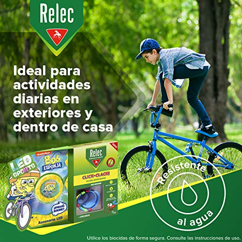 Relec Relec Pulsera Antimosquitos Bob Esponja Ciclismo | Eficaz Contra El Mosquito Tigre. Resistente Al Agua | Contiene 2 Recargas | Duración 2 Meses 150 g