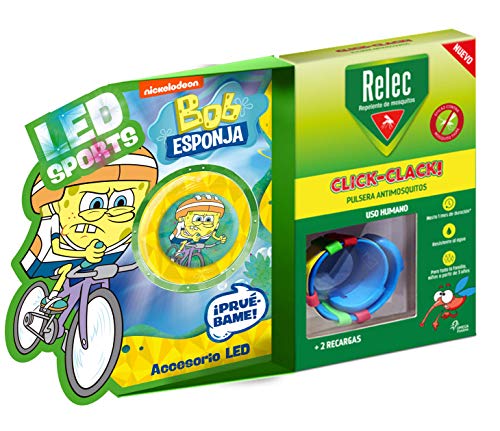 Relec Relec Pulsera Antimosquitos Bob Esponja Ciclismo | Eficaz Contra El Mosquito Tigre. Resistente Al Agua | Contiene 2 Recargas | Duración 2 Meses 150 g