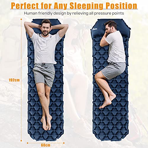 Relefree Colchoneta Camping, Colchón Hinchable Plegable Ultraligero para Acampar con La Almohada, Adecuado para Acampar y Viajar, Azul Marino