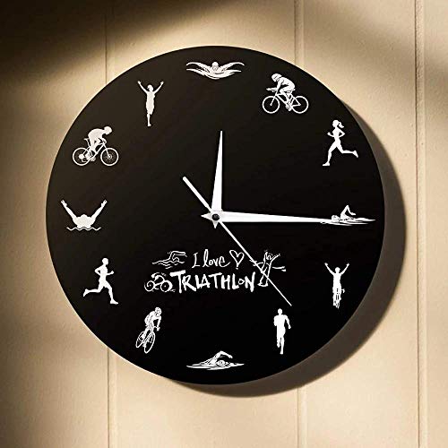 Reloj de pared Cocina Triatlón Reloj de pared moderno Natación Bicicleta Ciclismo Correr Deportes Decoración del hogar Reloj de gimnasio Triatleta Ventiladores de triatlón Regalo Adecuado para bibliot