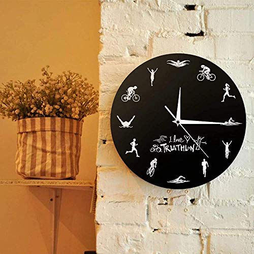 Reloj de pared Cocina Triatlón Reloj de pared moderno Natación Bicicleta Ciclismo Correr Deportes Decoración del hogar Reloj de gimnasio Triatleta Ventiladores de triatlón Regalo Adecuado para bibliot