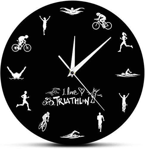 Reloj de pared Cocina Triatlón Reloj de pared moderno Natación Bicicleta Ciclismo Correr Deportes Decoración del hogar Reloj de gimnasio Triatleta Ventiladores de triatlón Regalo Adecuado para bibliot