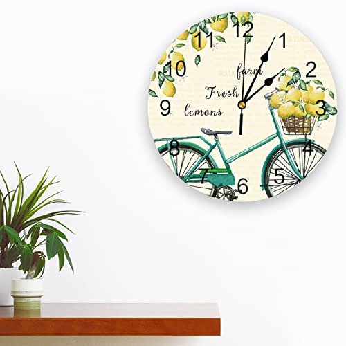 Reloj de Pared Redondo de Bicicleta de limón con Frutas, diseño Moderno, decoración de Sala de Estar para el hogar, Reloj de Mesa de Cocina para habitación de niños-12inch（30cm）