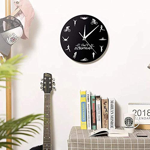 Reloj de Pared Triatlón clásico Reloj de Pared Moderno Natación Bicicleta Ciclismo Correr Deportes Decoración del hogar Reloj de Gimnasio Triatleta Ventiladores de triatlón Regalo Adecuado Habitación