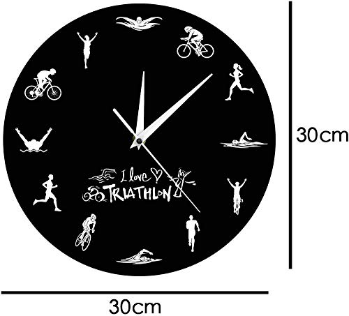 Reloj de Pared Triatlón clásico Reloj de Pared Moderno Natación Bicicleta Ciclismo Correr Deportes Decoración del hogar Reloj de Gimnasio Triatleta Ventiladores de triatlón Regalo Adecuado Habitación