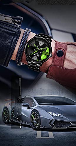 Reloj de pulsera creativo para hombre, reloj de pulsera para llantas de coche, reloj de pulsera, reloj deportivo resistente al agua, con rueda de coche, de cuarzo, Aguja de redecilla negra