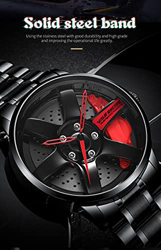 Reloj de pulsera creativo para hombre, reloj de pulsera para llantas de coche, reloj de pulsera, reloj deportivo resistente al agua, con rueda de coche, de cuarzo, Aguja de redecilla negra