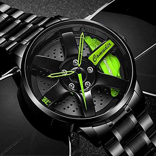 Reloj de pulsera creativo para hombre, reloj de pulsera para llantas de coche, reloj de pulsera, reloj deportivo resistente al agua, con rueda de coche, de cuarzo, Aguja de redecilla negra