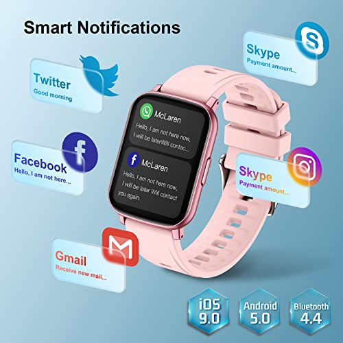 Reloj Inteligente Mujer, 1.69" Smartwatch con Pulsómetro Monitor de Sueño, Pulsera Actividad Inteligente 24 Deportivos Calorias Podómetro Cronómetros Impermeable IP68 Reloj Digital Android iOS Rosa