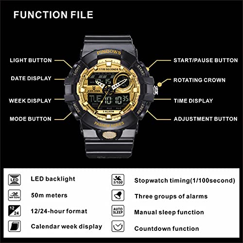 Relojes Hombre Relojes Digital Hombre Analógico Digital Relojes Deportivo Reloj Adolescent con Impermeable Luz 3 Grupos de Alarma Cuenta Regresiva Dual-Time Cronógrafo Timer Multifuncional Reloje