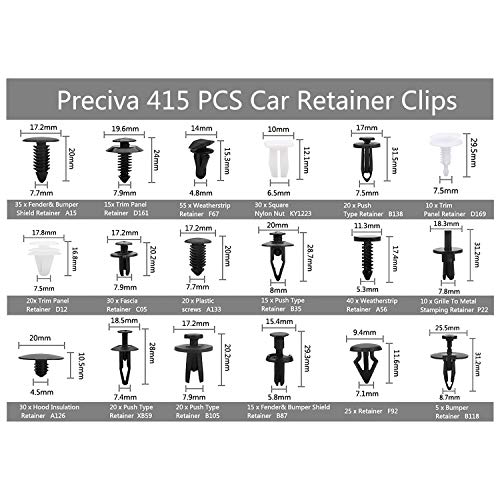 Remaches Plastico, Preciva Clips Coche para Guardabarros Coche, Plastico Panel, etc ( 415 Pcs )