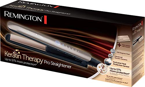 Remington Plancha de Pelo Profesional Keratin Therapy Pro - Cerámica, Queratina, Aceite Almendras, Digital, 5 Ajustes Temperatura, Bronce - S8590