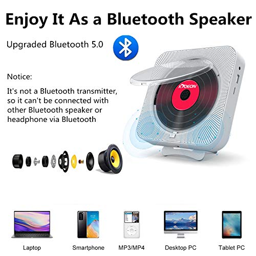 Reproductor de CD portátil con Bluetooth para montar en la pared, reproductor de CD para el hogar, caja de audio con pantalla LCD y cubierta contra el polvo, altavoces HiFi integrados