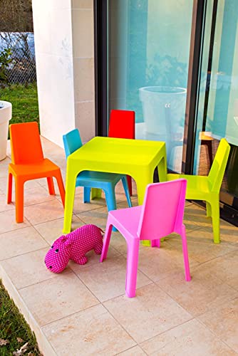 Resol Set Julieta Mesa Infantil y Sillas Mesa y Silla para Niños Muebles Infantiles Mesa exterior Mesa exterior jardín - 1 Mesa Naranja + 4 Sillas Roja/Rosa/Azul/Lima