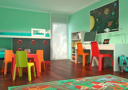 Resol Set Julieta Mesa Infantil y Sillas Mesa y Silla para Niños Muebles Infantiles Mesa exterior Mesa exterior jardín - 1 Mesa Naranja + 4 Sillas Roja/Rosa/Azul/Lima