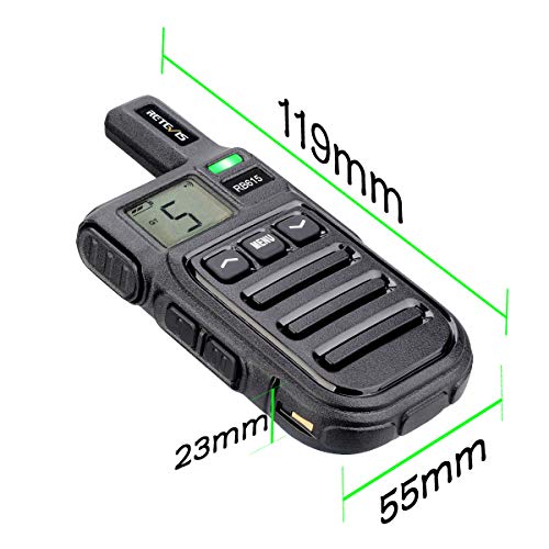 Retevis RB615 Walkie Talkie Mini PMR446 Radio Largo Alcance, Walkie Talkie con Alarma de Emergencia de Vibración de Clonación Inalámbrica, Radio de 2 Vías para Ciclismo, Tractor(Negro, 5Piezas)