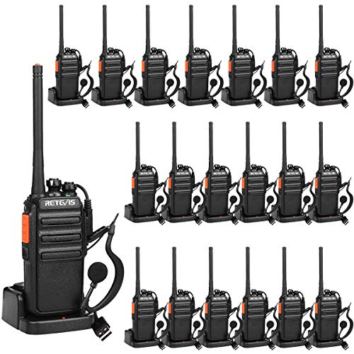 Retevis RT24 Walkie Talkie Recargable PMR446 sin Licencia 16 Canales CTCSS DCS Walkies Profesionales Walkie Talkie Largo Alcance con USB Base de Carga y Auriculares (20 Unidades, Negro)