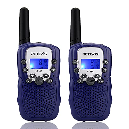 Retevis RT388 Walkie Talkie Niño, 8 Canales Linterna VOX, Juguetes de 3 a 12 Años, Regalos para Niño en Vacaciones, Juegos Familiares, Recorridos en Bicicleta, Excursión(1 par, Azul Oscuro)