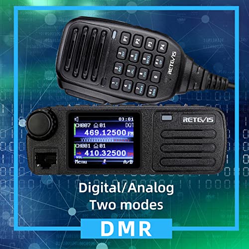 Retevis RT73 Transceptor Móvil, Monitor Dual Banda Dual, DMR Digital/Analógico, 4000 Canales 200,000 Contactos, GPS Incorporado, DMTF, Ranura de Tiempo Dual, Mini Radio Móvil (1 Pieza, Negro)