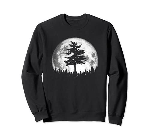 Retro Full Moon & Minimalist Pine Tree Vintage Graphic Sudadera