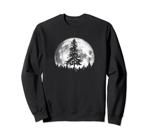 Retro Full Moon & Minimalist Pine Tree Vintage Graphic Sudadera