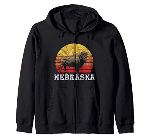 Retro Nebraska & Bison Vintage American Buffalo 80s Sunset Sudadera con Capucha