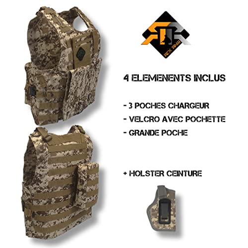 REX RAW ® - Chaleco de Combate táctico Tipo Militar - Sistema Molle Incluido + Funda - Reportero fotográfico Camping Caza Airsoft Paintball Trekking Supervivencia Urbex