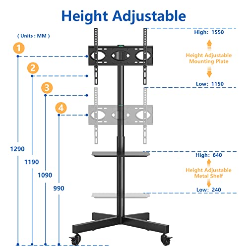 RFIVER Soporte TV con Ruedas para TV de 23 a 60 Pulgadas Soporte Movil de Suelo para Television hasta 40 kg MAX VESA 400x400mm