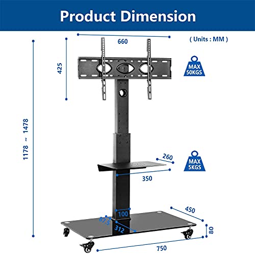 RFIVER Soporte TV Ruedas Soporte TV Pie para Television de 32 a 70 Pulgadas con Giratorio y Altura Ajustable MAX VESA 600x400mm TF5001