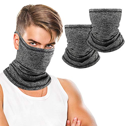 Rhino Valley [2 PZS Pañuelos de Cabeza con Filtro, Bandana Mascarilla Resistente al Viento Polvo PM2.5 Polaina de Cuello con Bolsillo Orejeras para Motocicleta Ciclismo Esquí Senderismo, Negro