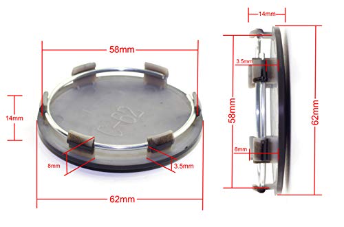 Rhinotuning 4 x 62 mm 58 mm tapas de buje Negro Universal Auto Accesorios Buje Tapacubos Tapacubos Tapacubos Llanta Tapas Buje Tapas Buje Tapas Buje Tapa Buje