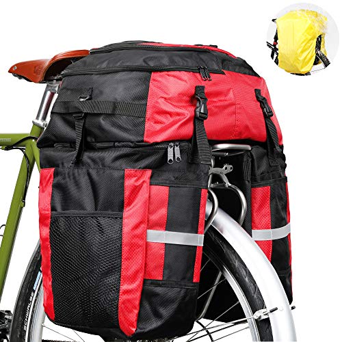 Rhinowalk Alforja para bicicleta de 25 l, resistente al agua, bolsa para portaequipajes, bolsa para bicicleta o portátil, color negro