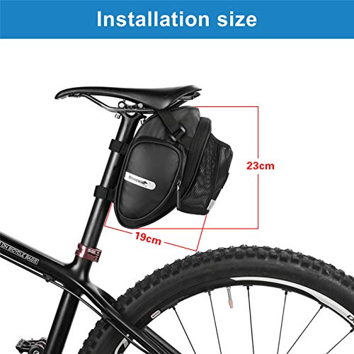 Rhinowalk Bolsa de Sillín Impermeable para MTB Bicicleta Carretera Capacidad Grande con Bolsa para Botella de Agua (Negro)