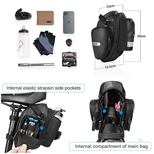 Rhinowalk Bolsa de Sillín Impermeable para MTB Bicicleta Carretera Capacidad Grande con Bolsa para Botella de Agua (Negro)