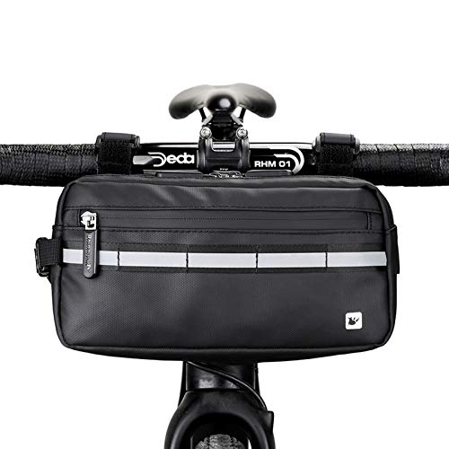 Rhinowalk Bolsa Multifuncional para Manillar de Bicicleta Impermeable Bolsa de Manillar de Bicicletas de Carretera y de Montaña para para Cuadro Superior con Correa de Hombro Desmontable (Negro)